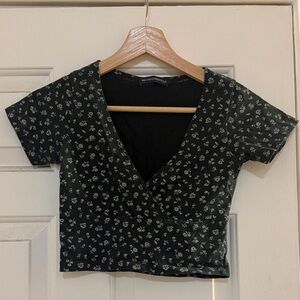 Brandy Melville Black Floral Crop Top